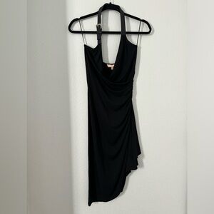 Vintage Michael Kors Collection Leather Strap Black Halter Dress